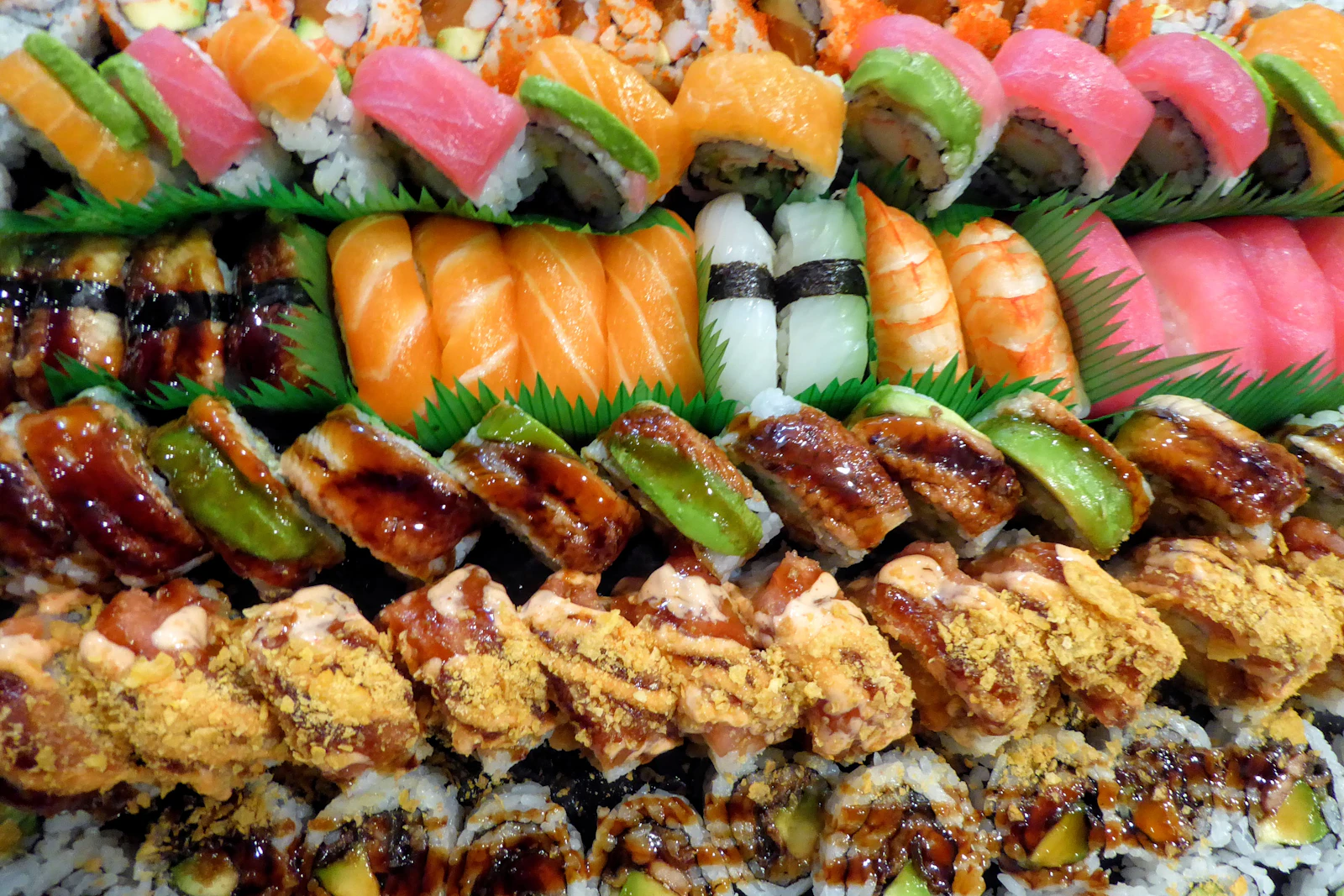 An illustrative platter of sushi, not a photograph of a recommended restaurant